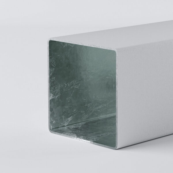 Close-up of a rectangular metal duct.