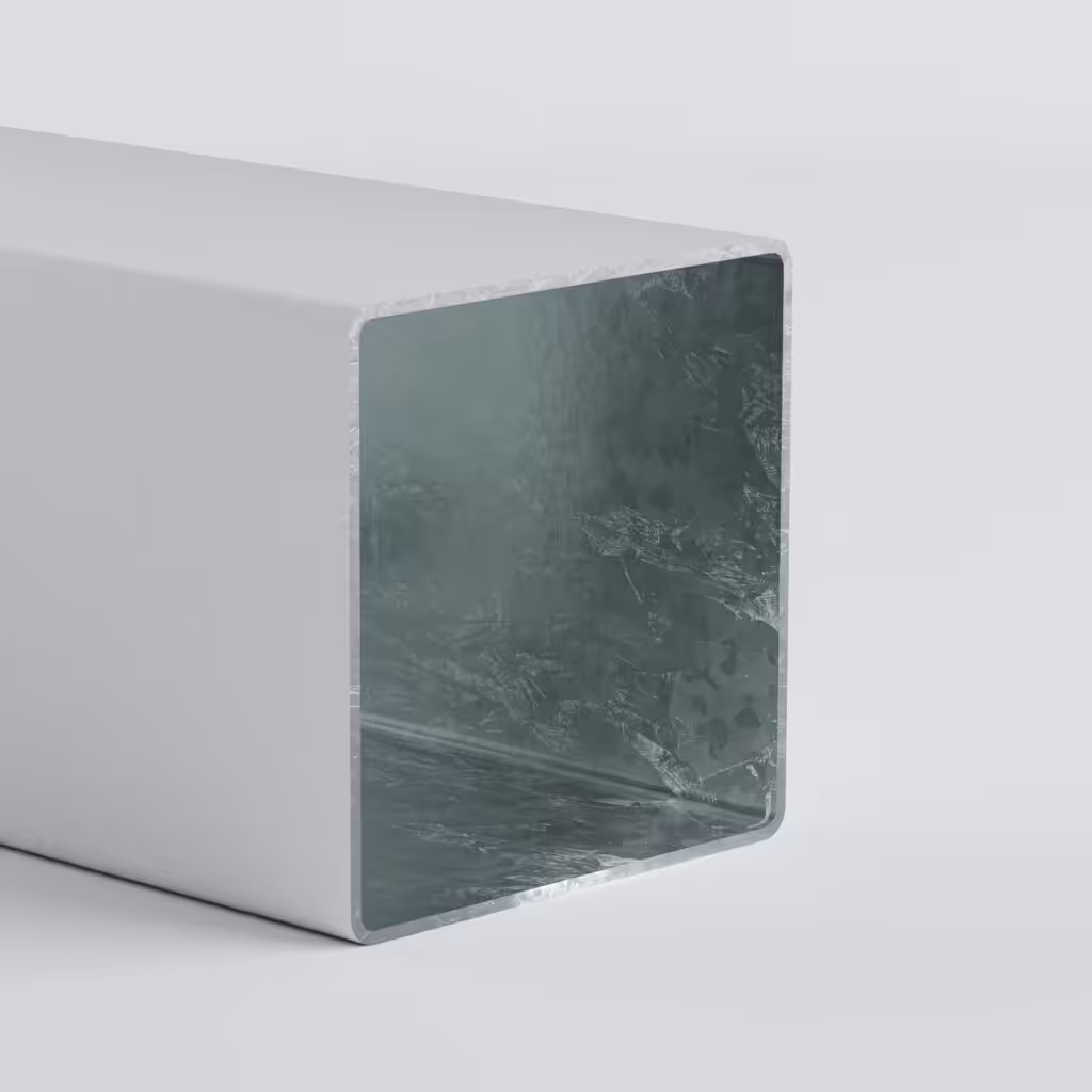 Close-up of a metallic rectangular tube section.