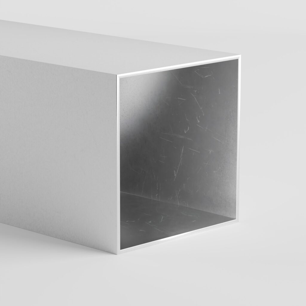 Rectangular metal tube with reflective interior surface.