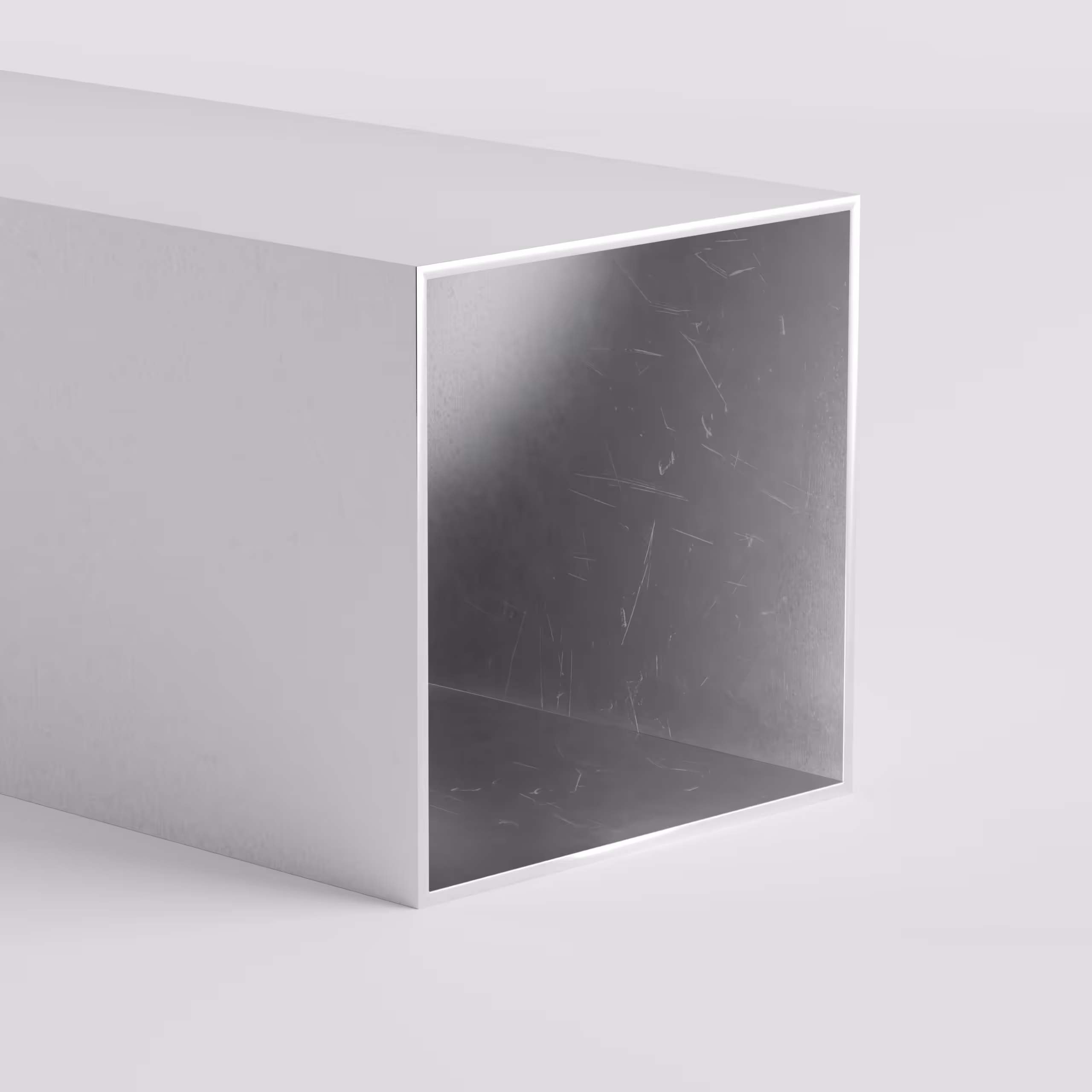 Rectangular metal tube with reflective interior surface.