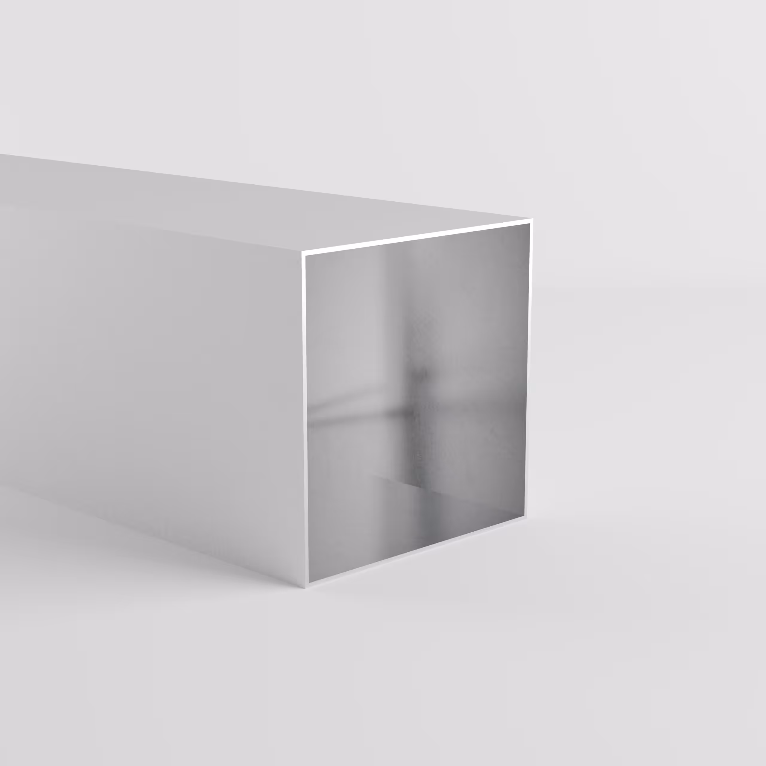 Silver rectangular hollow tube on a white background.