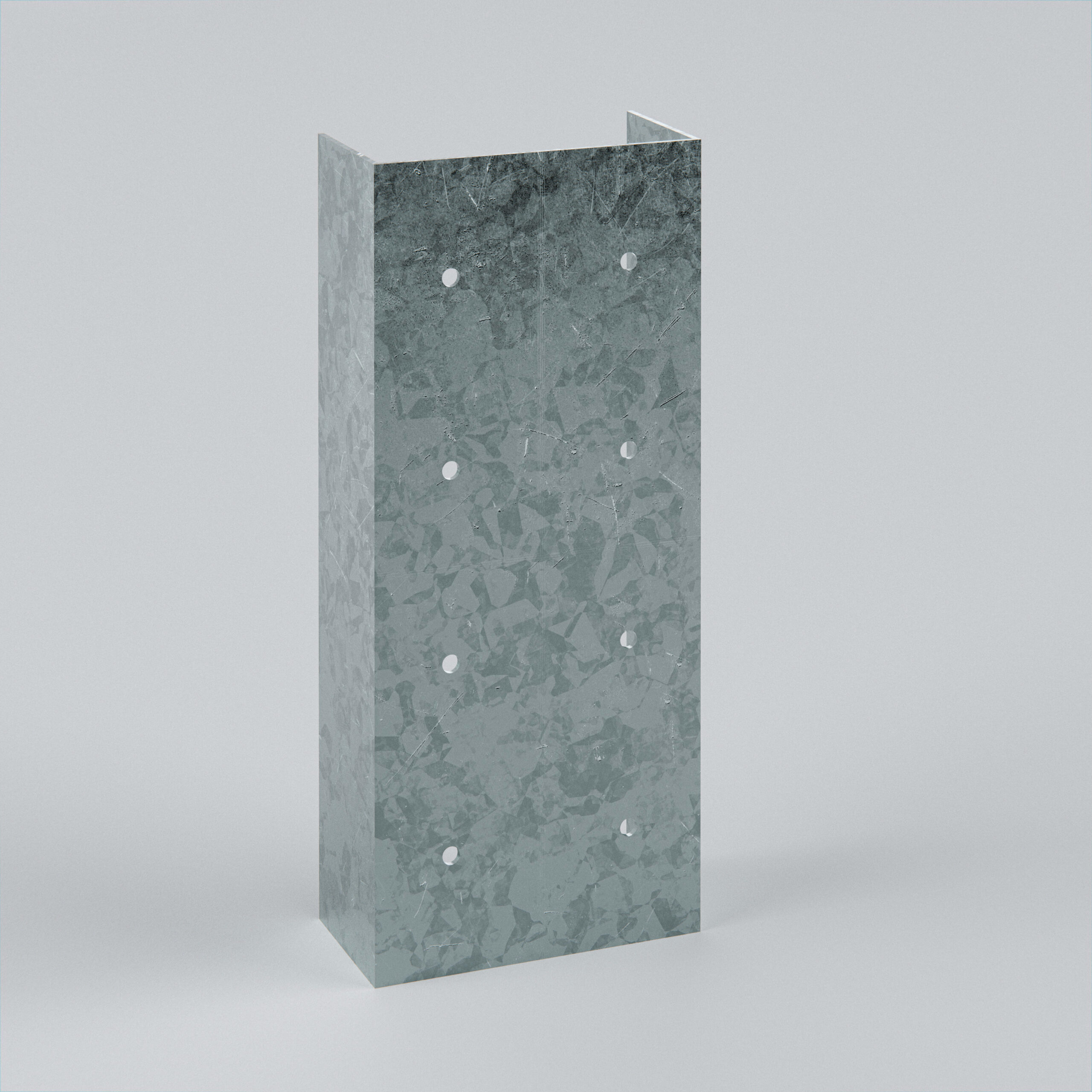 Galvanised steel panel with holes for fixing