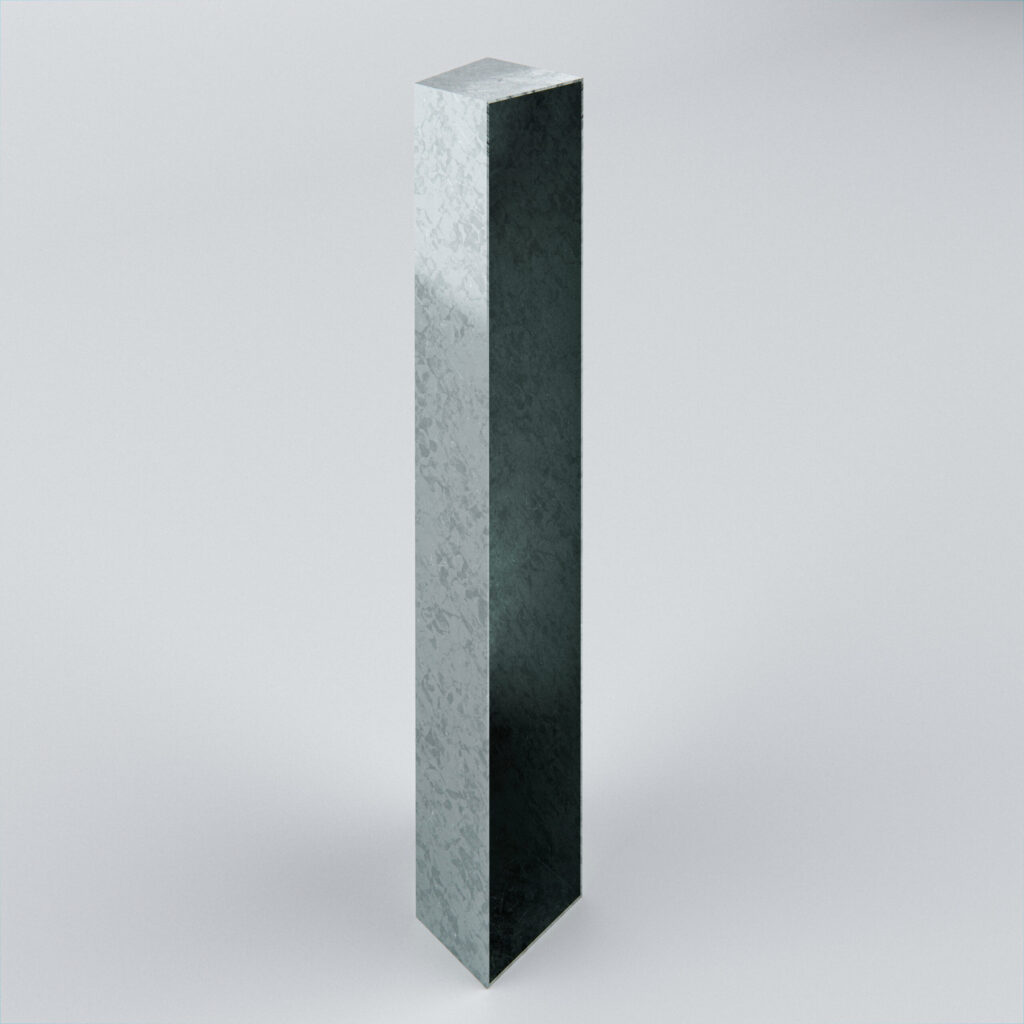 Tall grey metal column on a light background.