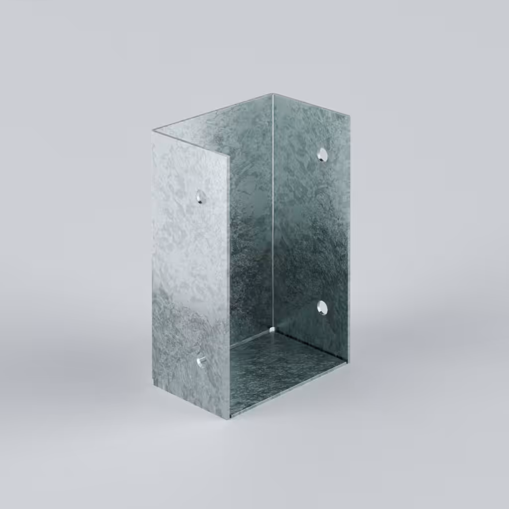 Transparent glass container with rounded edges.