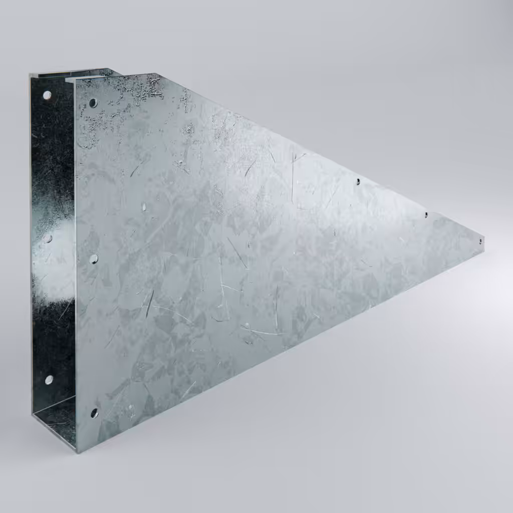 Galvanised metal bracket with polished surface.