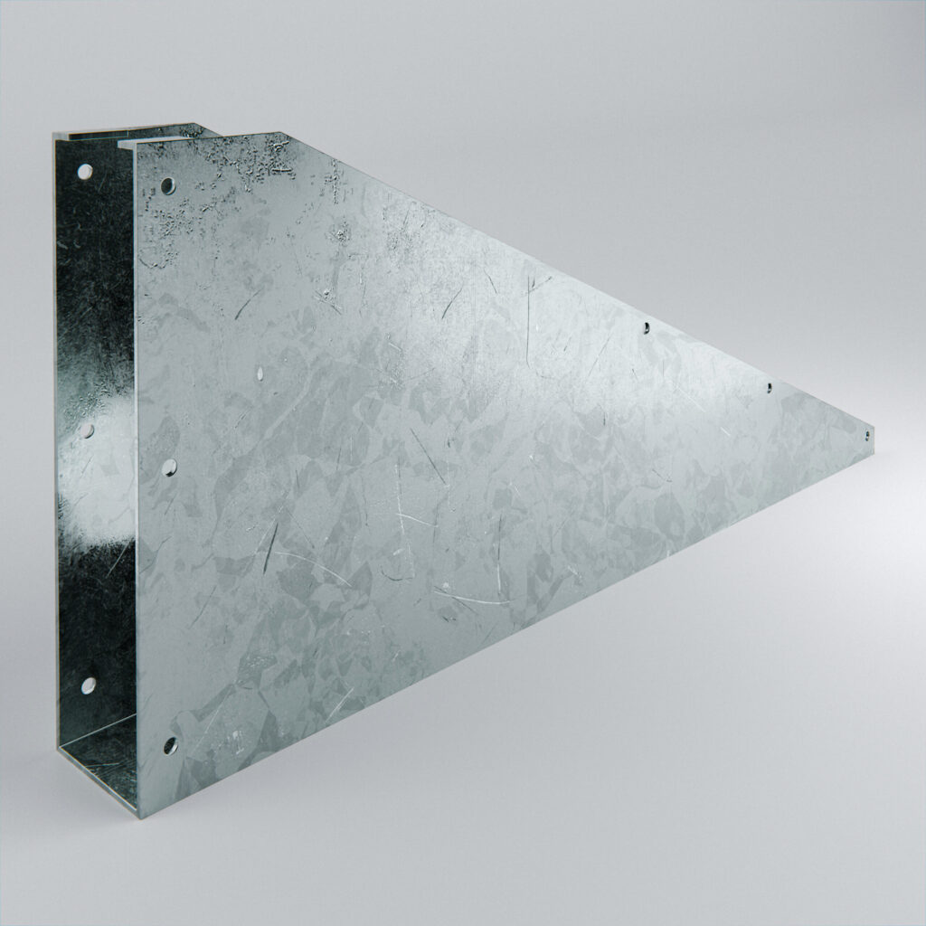 Galvanised metal bracket with polished surface.
