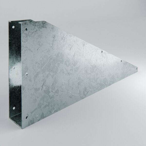Galvanised metal bracket with polished surface.
