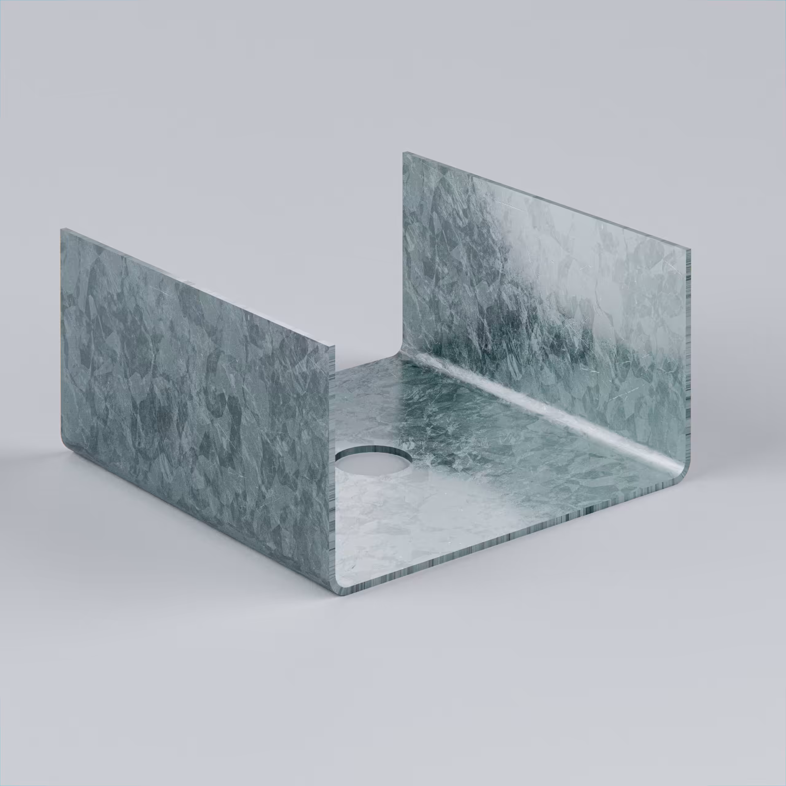 Metal bracket with a central hole for fastening
