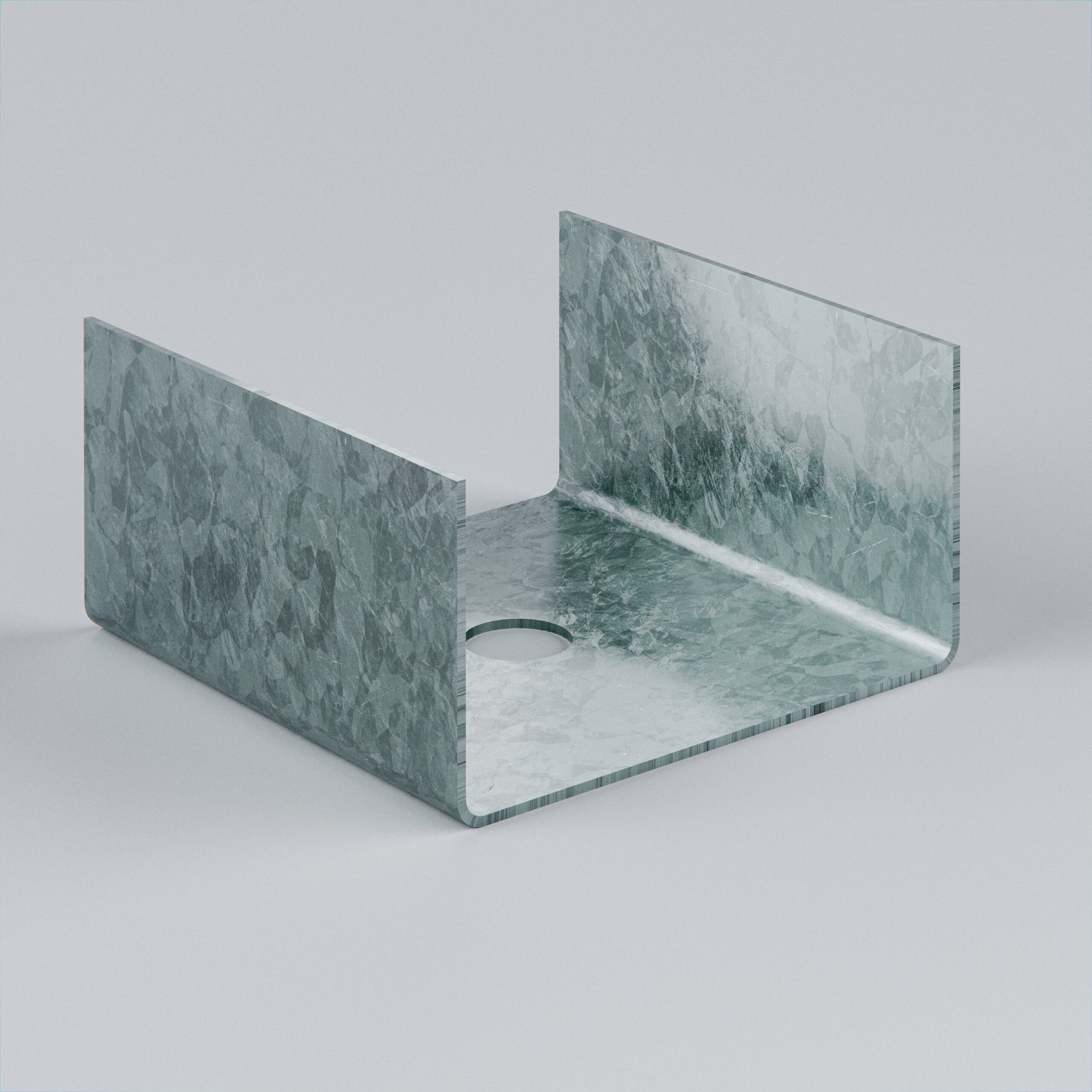 Metal bracket with a central hole for fastening