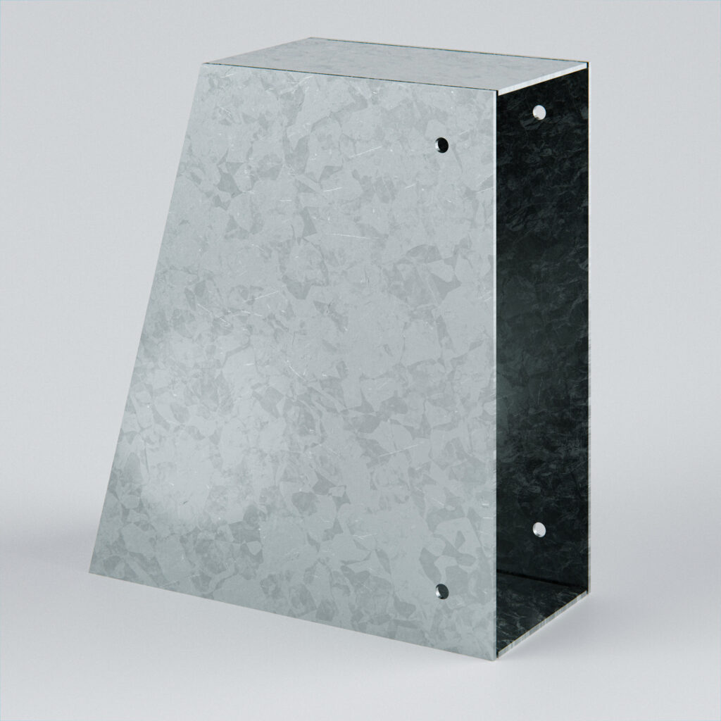 Galvanised metal ducting with perforated holes.