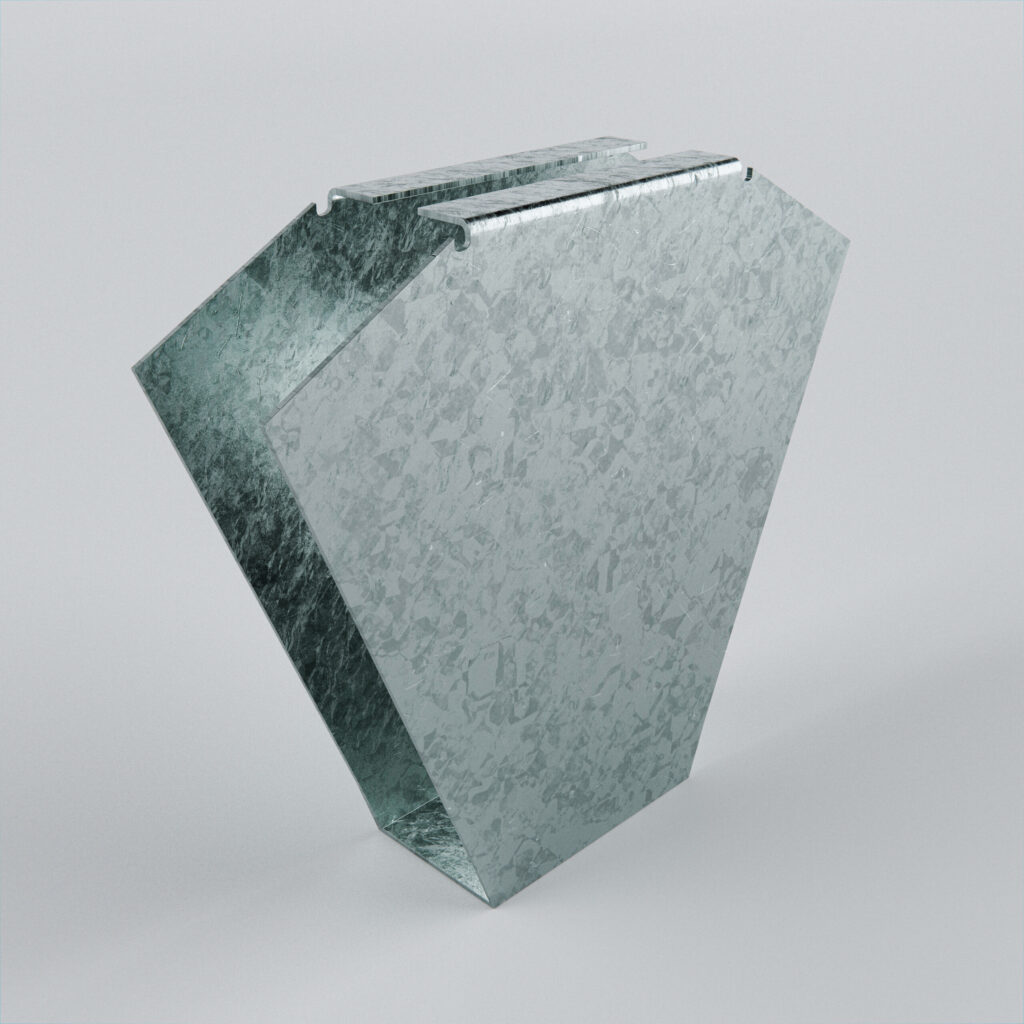 Stylish geometric glass vase design on grey background.