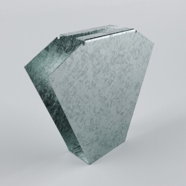 Stylish geometric glass vase design on grey background.
