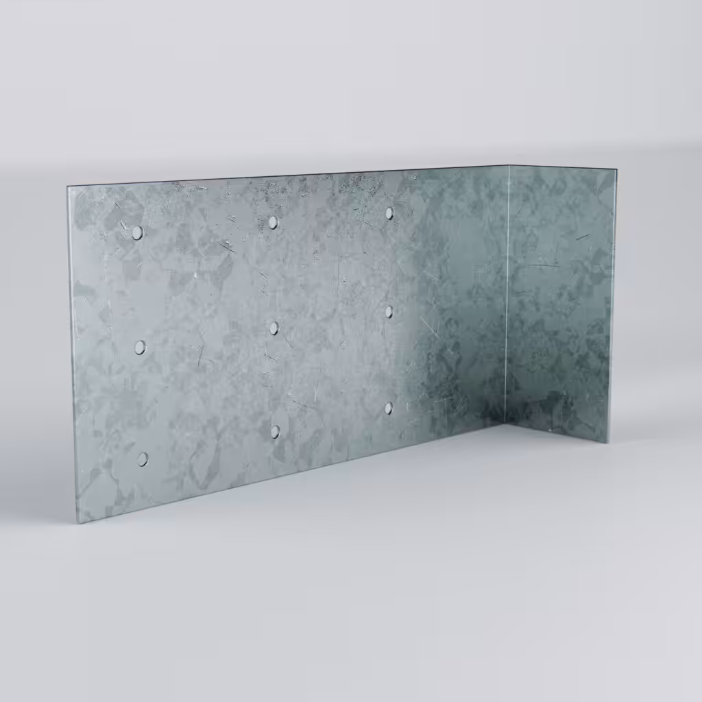 Metal wall corner with fastening holes.