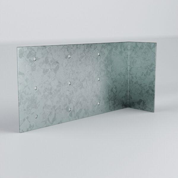 Metal wall corner with fastening holes.