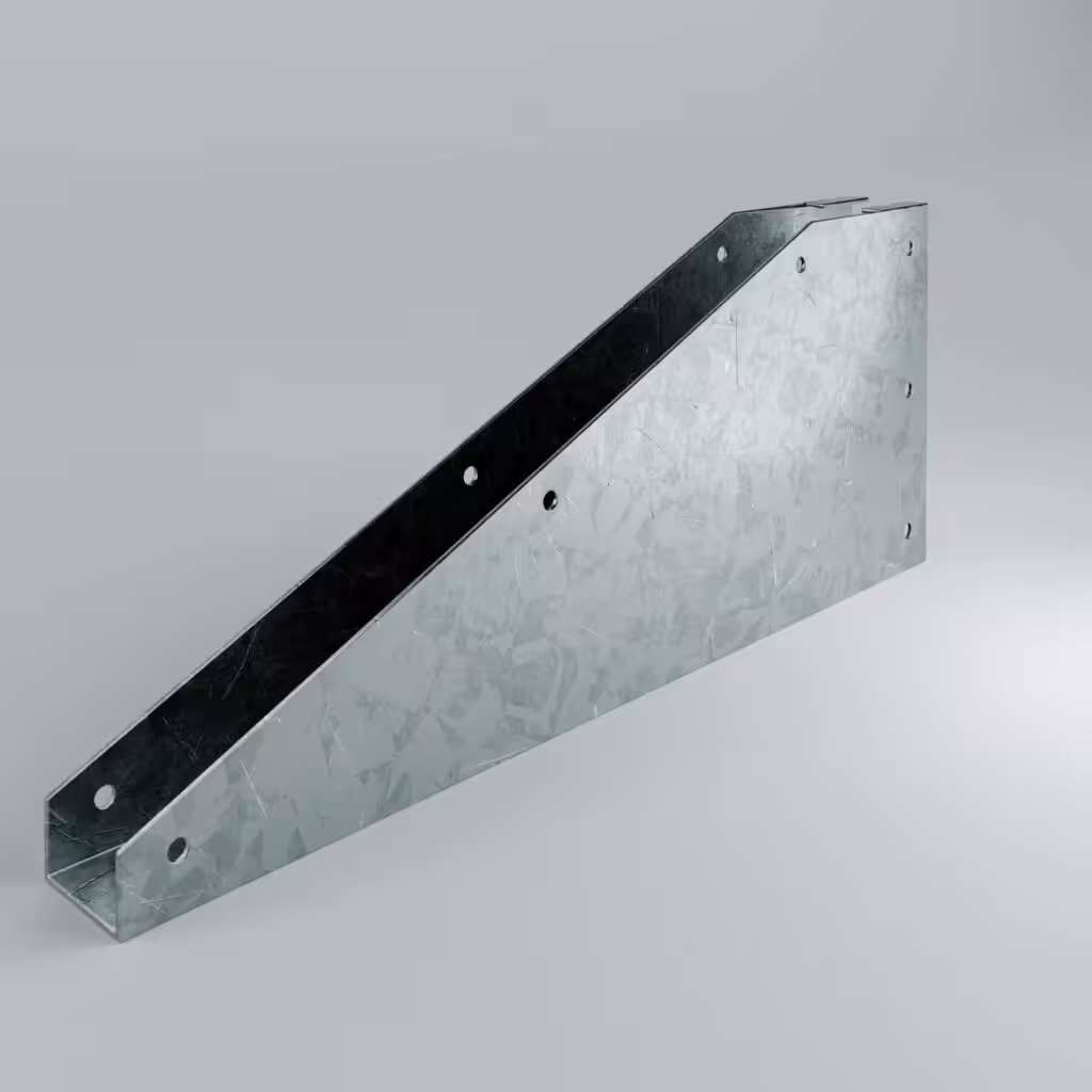 Galvanised metal bracket for structural support.