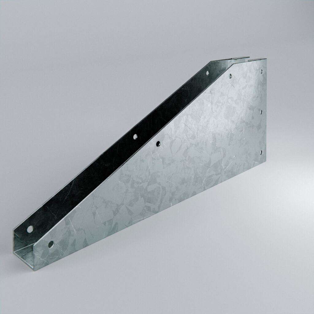 Galvanised metal bracket for structural support.