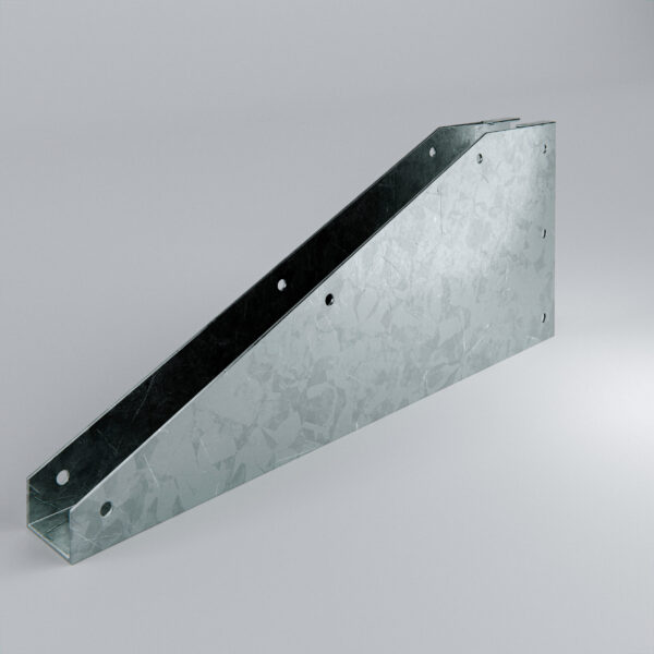 Galvanised metal bracket for structural support.