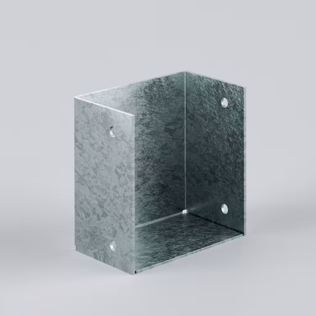Clear glass container with holes for fastening.