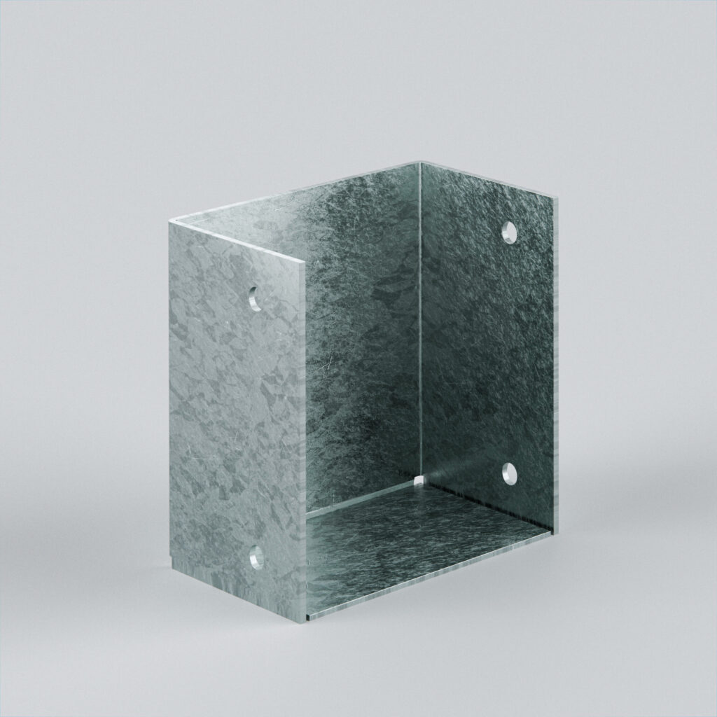 Clear glass container with holes for fastening.
