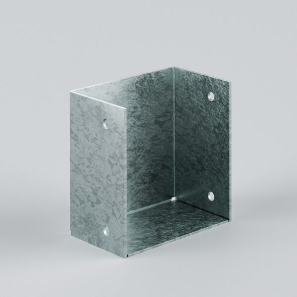 Clear glass container with holes for fastening.