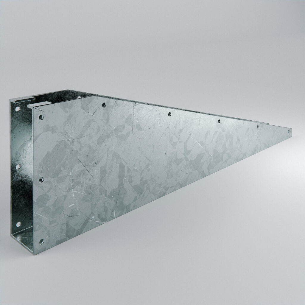 Metal angle bracket for structural support applications.