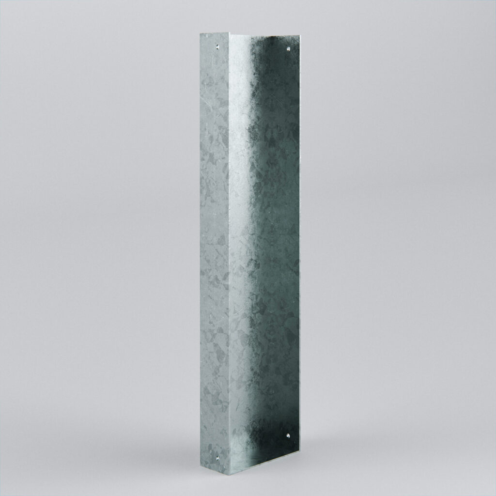 Galvanised steel panel standing upright