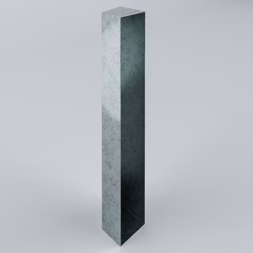 Tall, textured rectangular sculpture on grey background.
