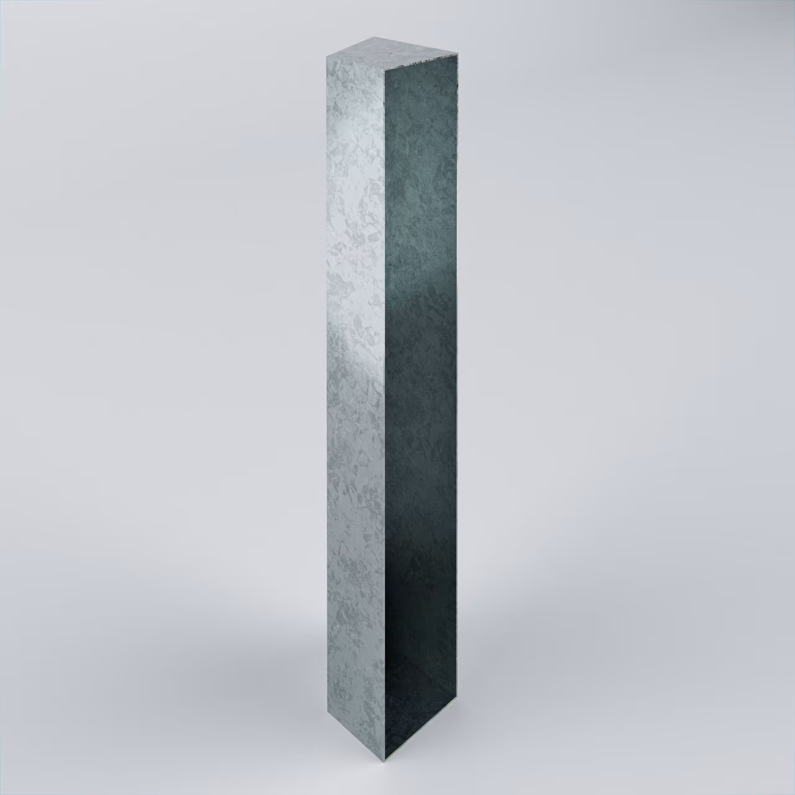 Tall rectangular metal structure on a grey background.