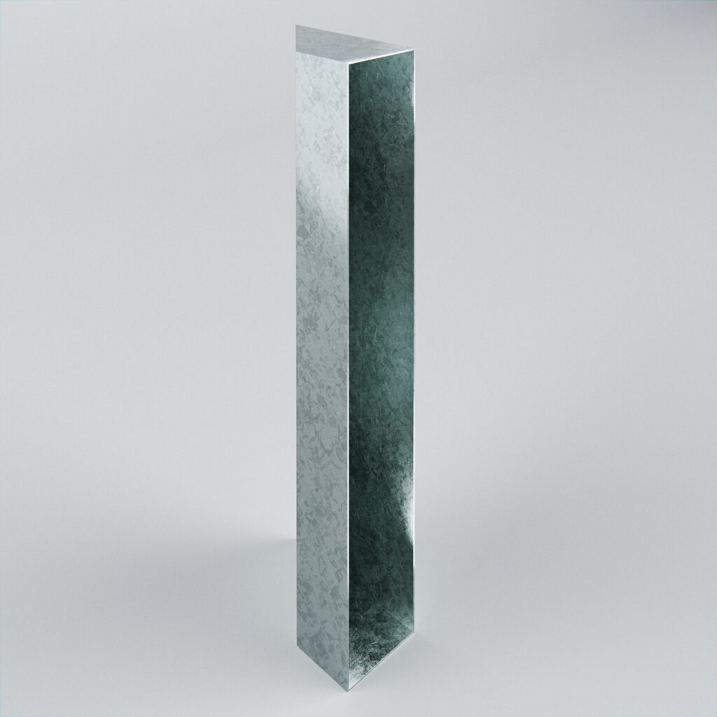 Reflective rectangular metal structure on a light background