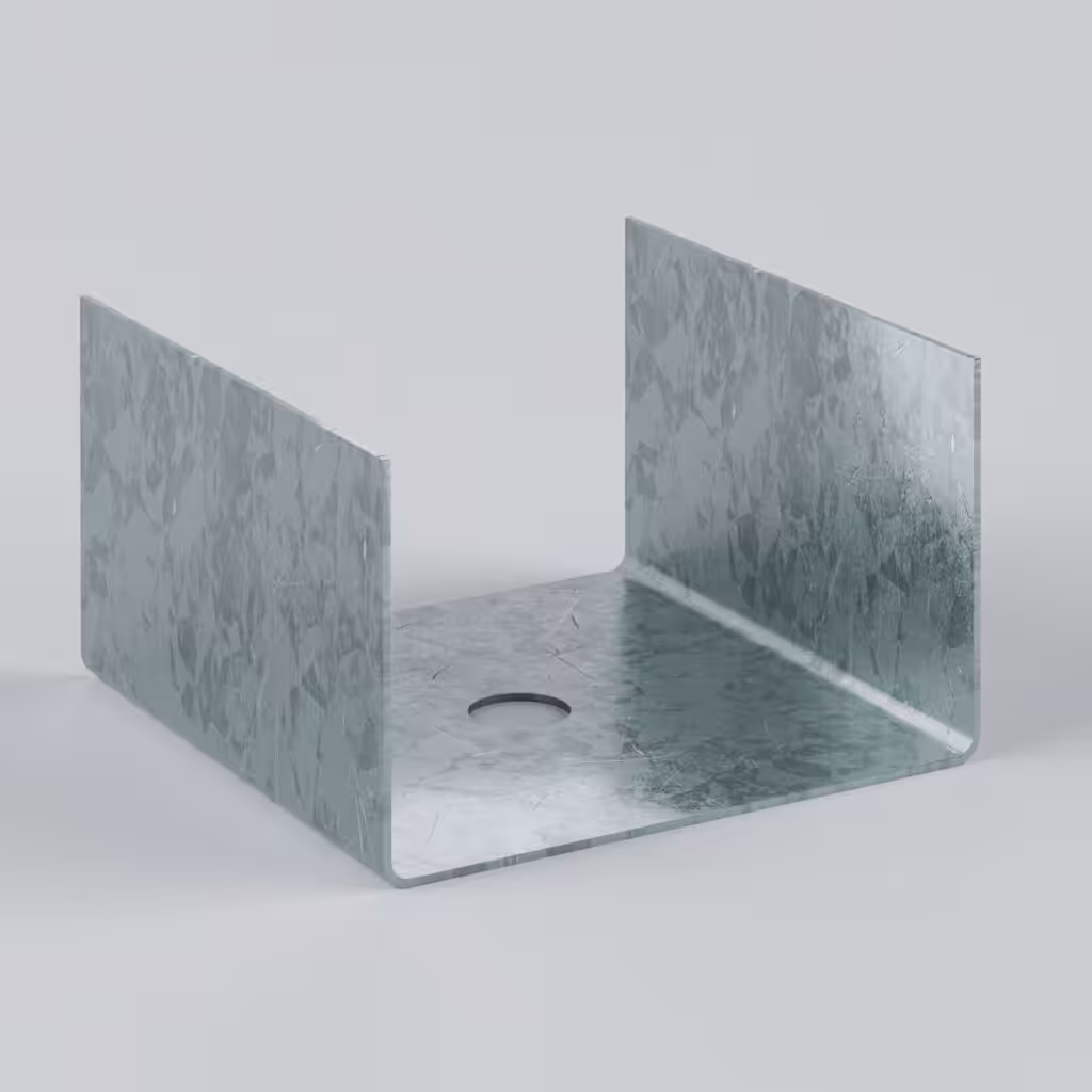 Galvanised metal bracket for construction use.