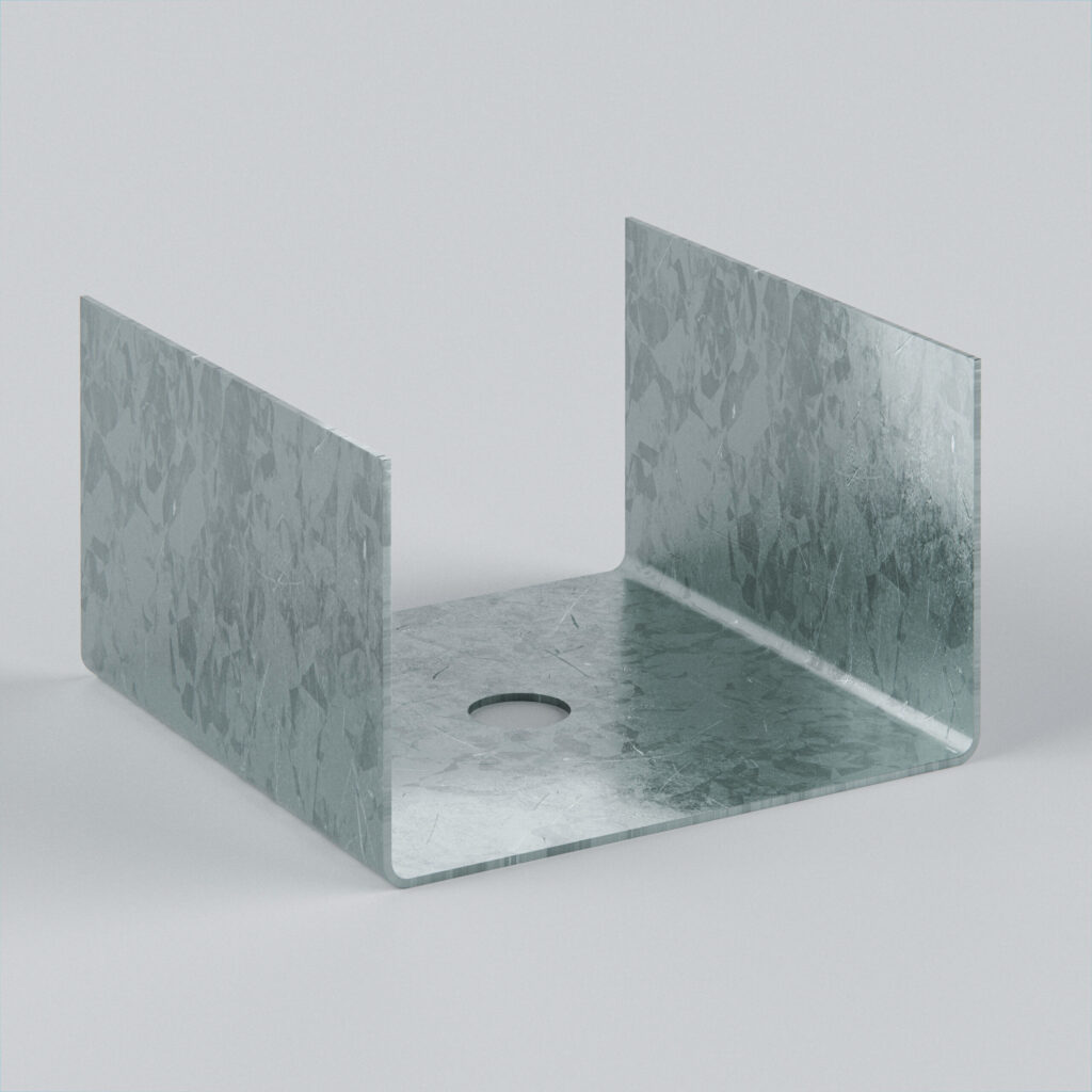 Galvanised metal bracket for construction use.
