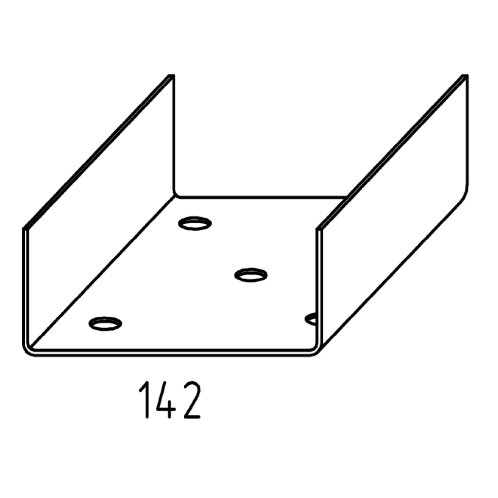 Metal bracket with holes for fastening.