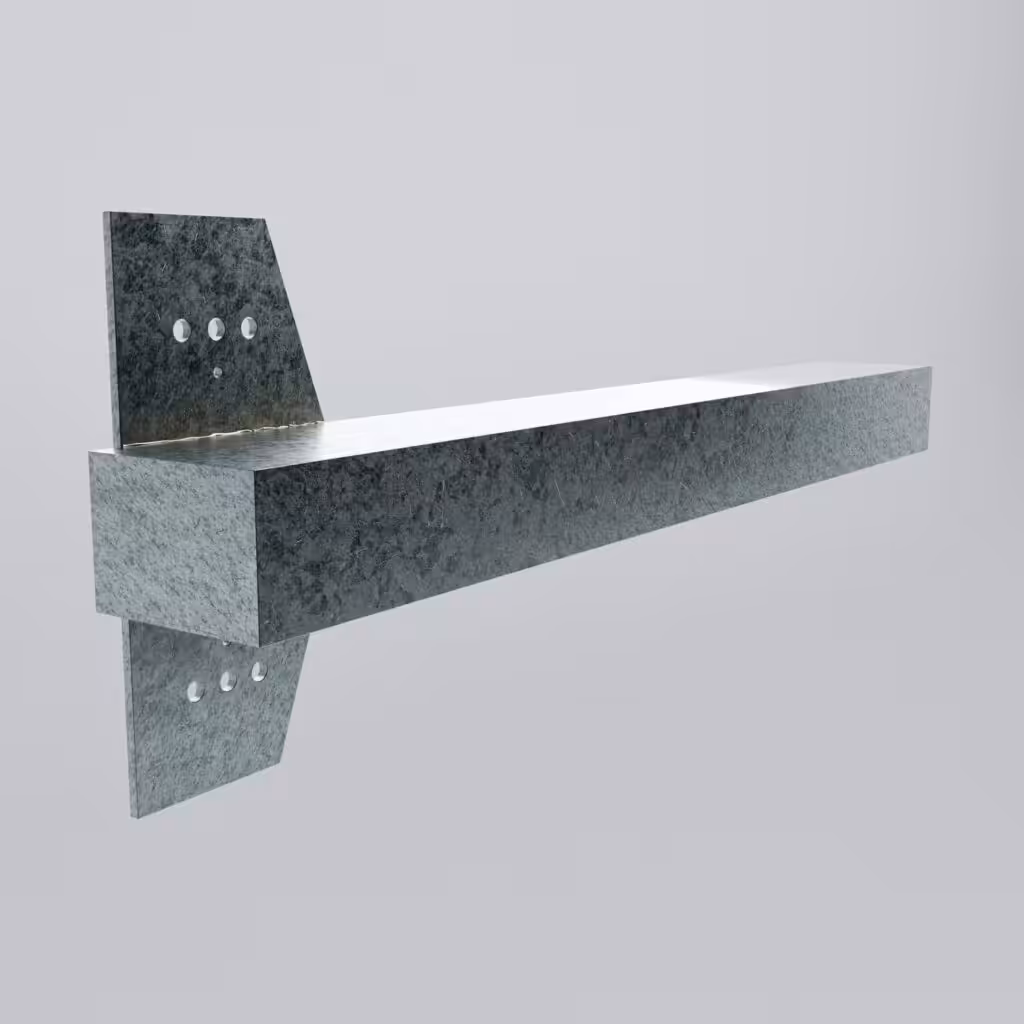 Metal structural beam with angled bracket support.