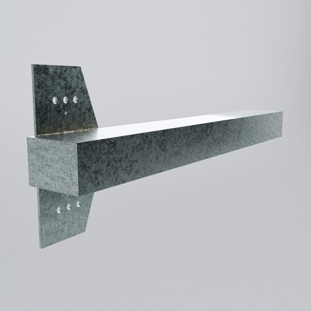 Metal structural beam with angled bracket support.