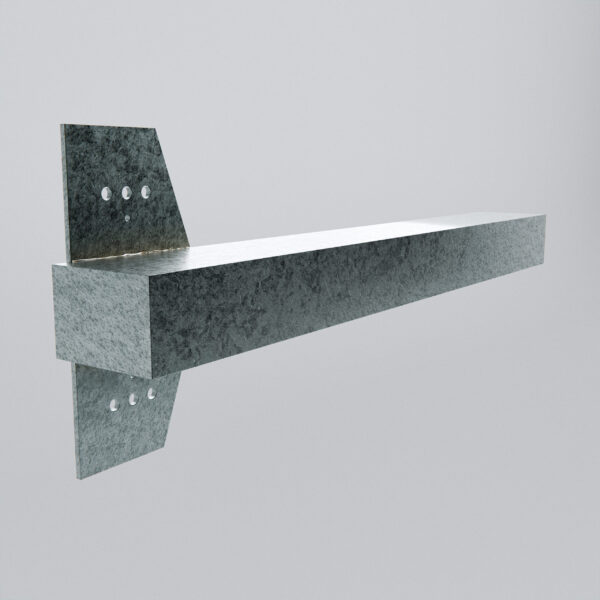 Metal structural beam with angled bracket support.