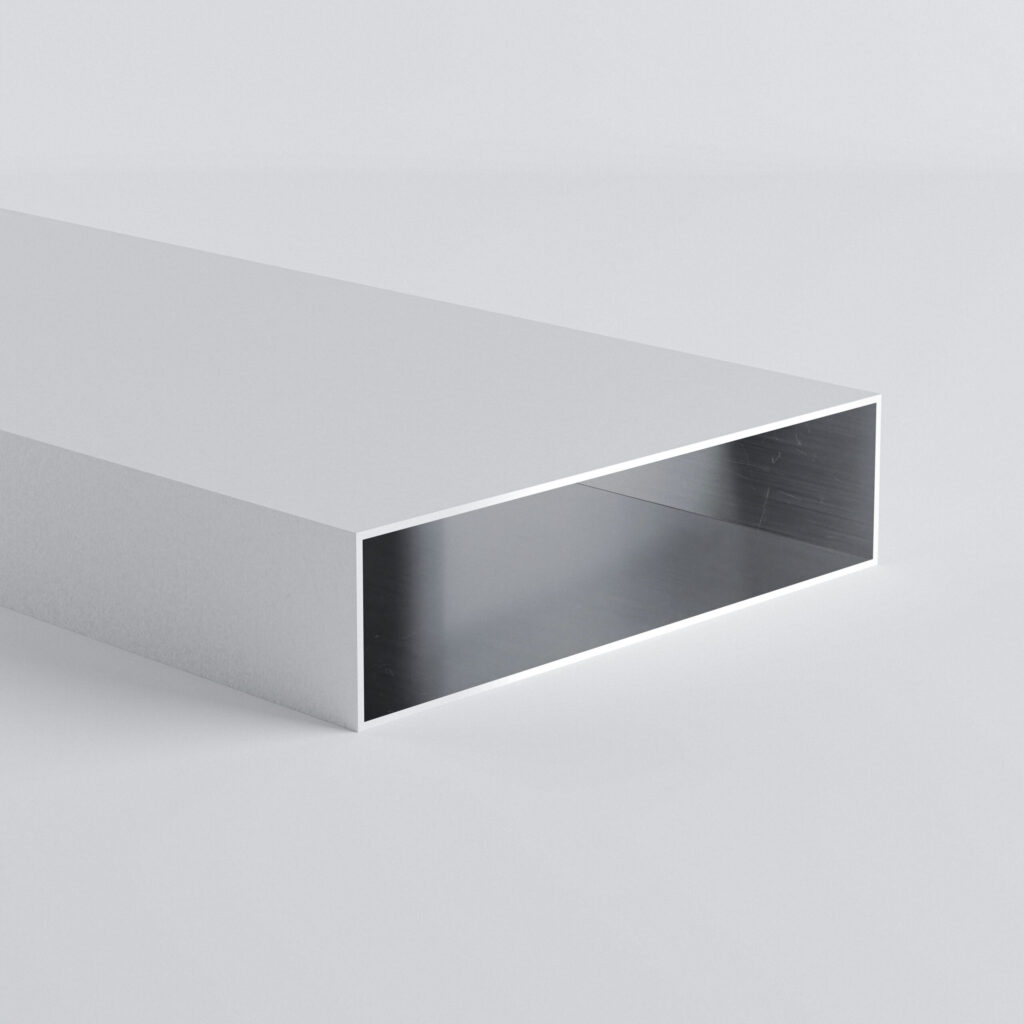 Metal rectangular section with open interior space.