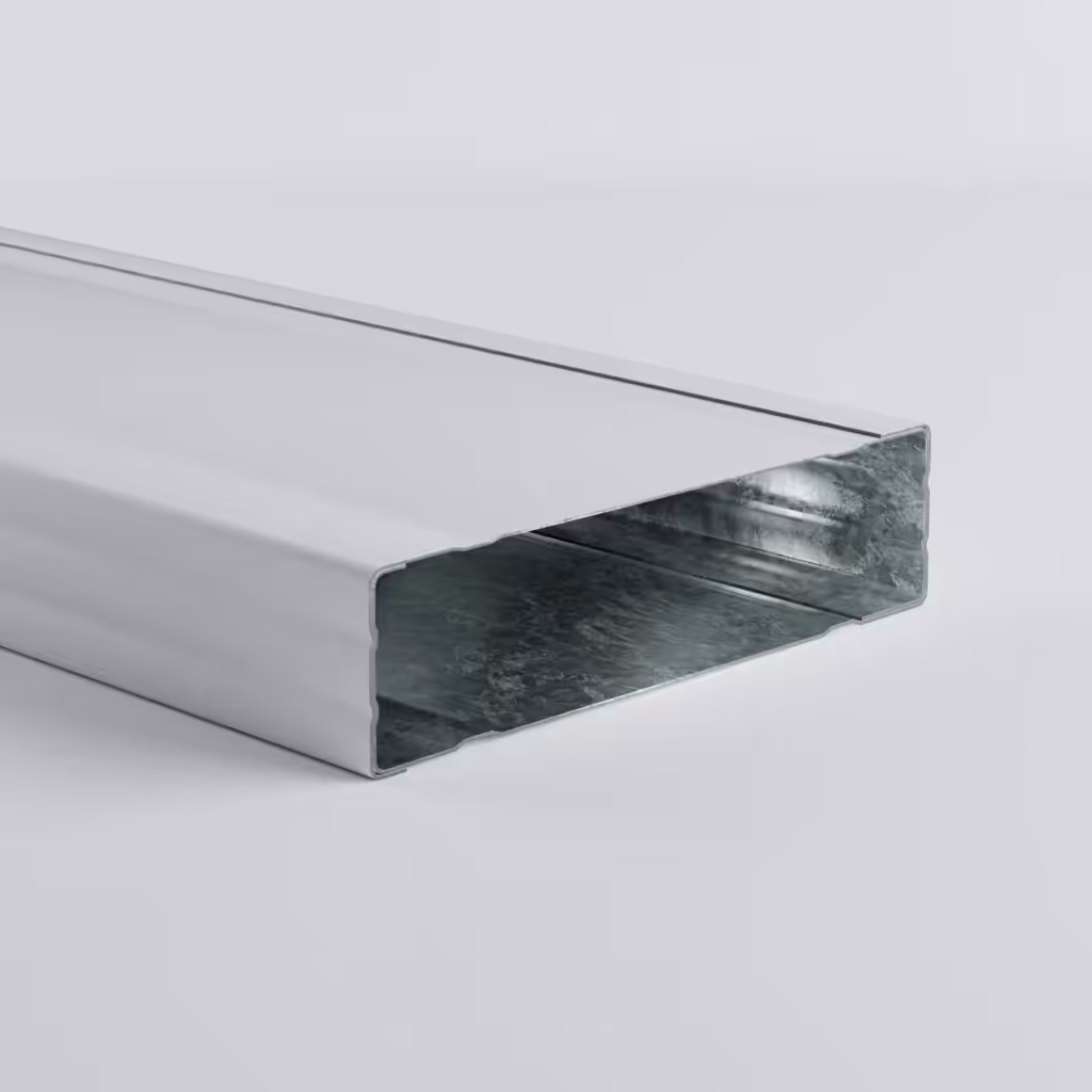 Metal structural channel with open sides.