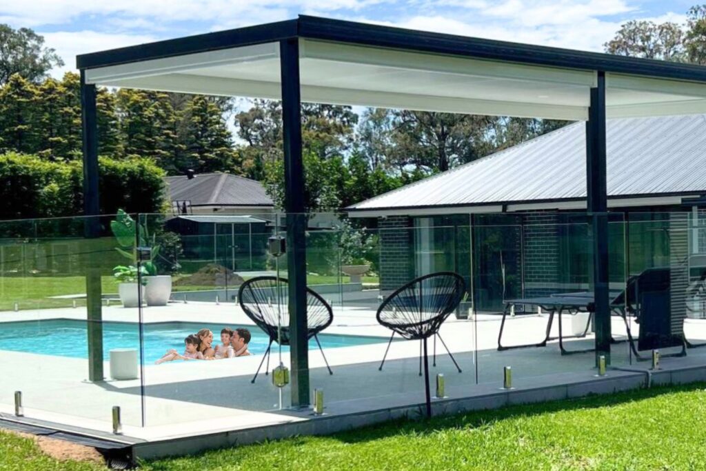 Family enjoying time by the poolside